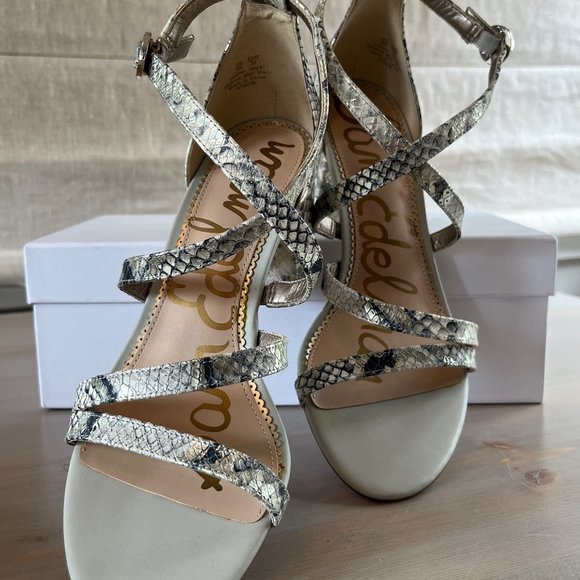 Sam Edelman Stacie Black & Cream Strappy Block Heel Sandal New! - Picture 1 of 6